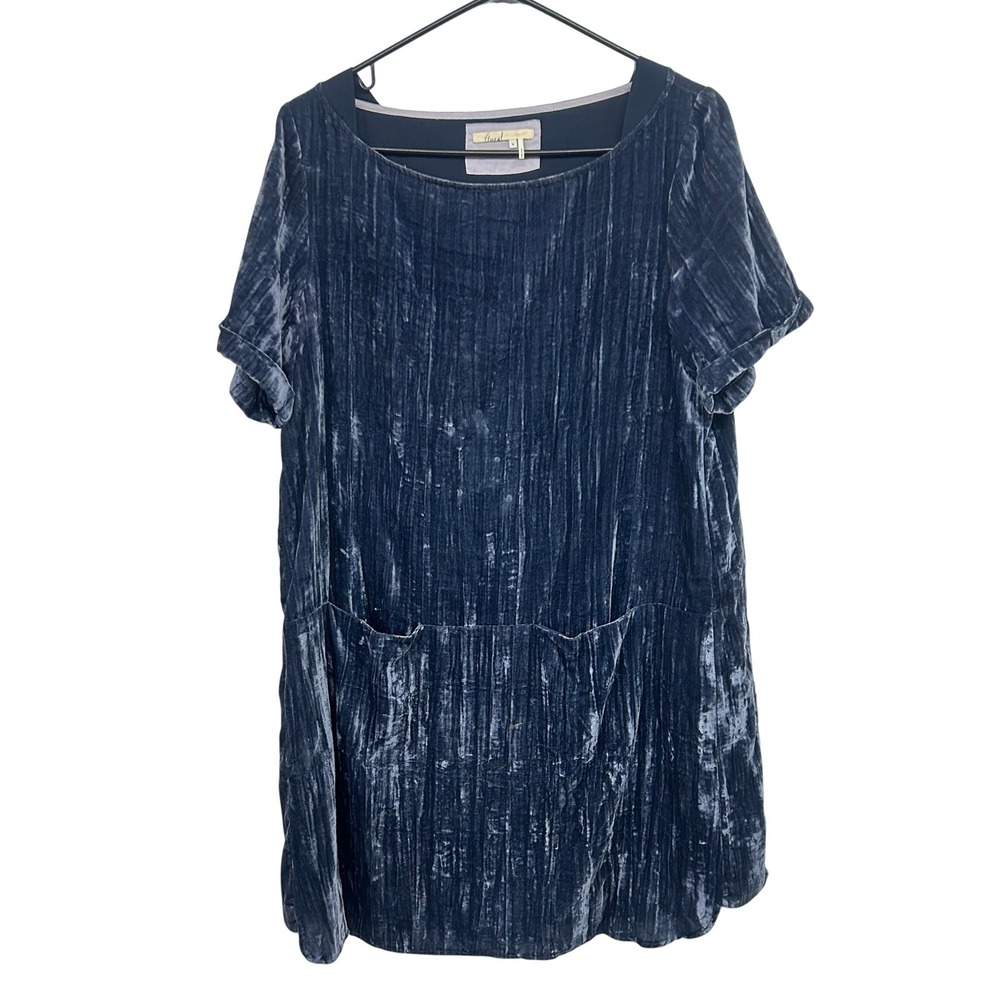 Floreat Anthropologie Velvet Tunic Dress‎ M Dusty Blue Pockets Artsy Lagenlook